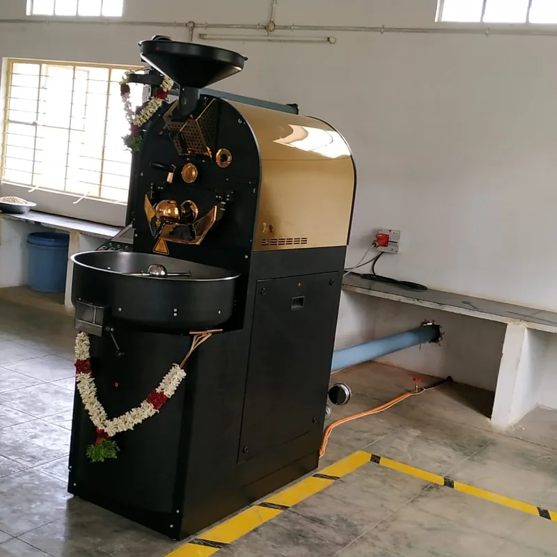 Commercial coffee roasting machine with a gas pipeline connection installed by Bisarre Solutions