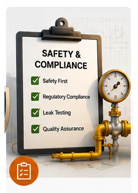 Illustration of a safety and compliance checklist with a pressure gauge